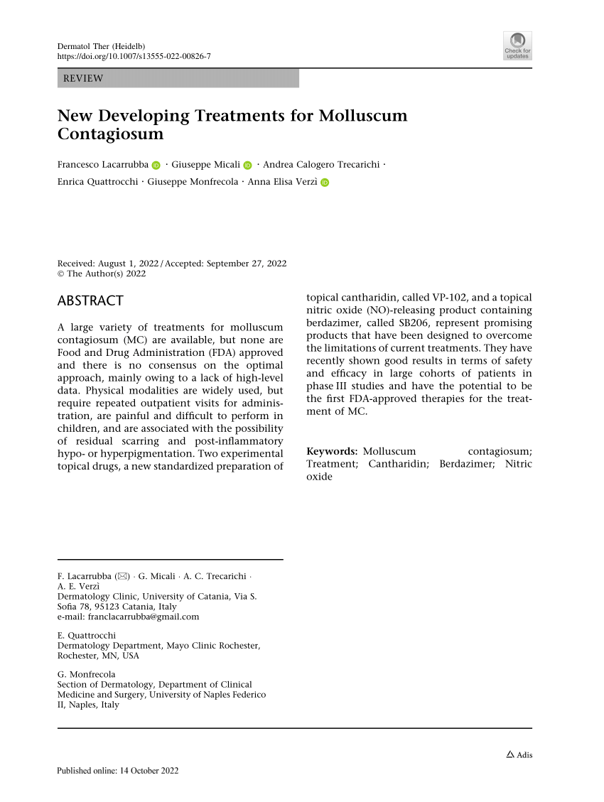 PDF) New Developing Treatments for Molluscum Contagiosum
