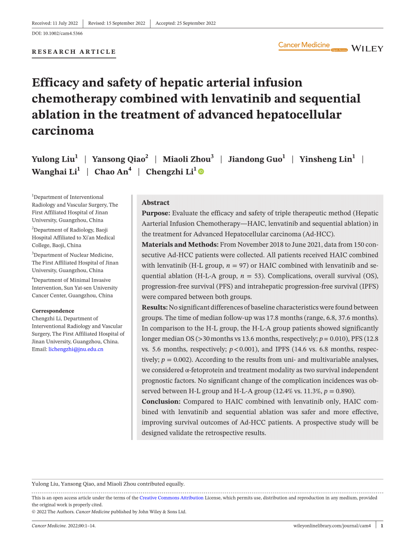 Pdf Efficacy And Safety Of Hepatic Arterial Infusion Chemotherapy Combined With Lenvatinib And