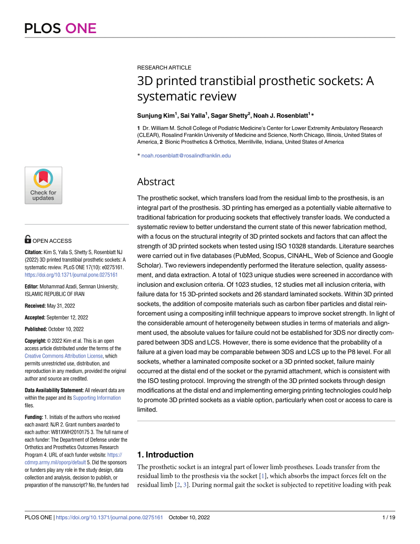 PDF) 3D printed transtibial prosthetic sockets: A systematic review