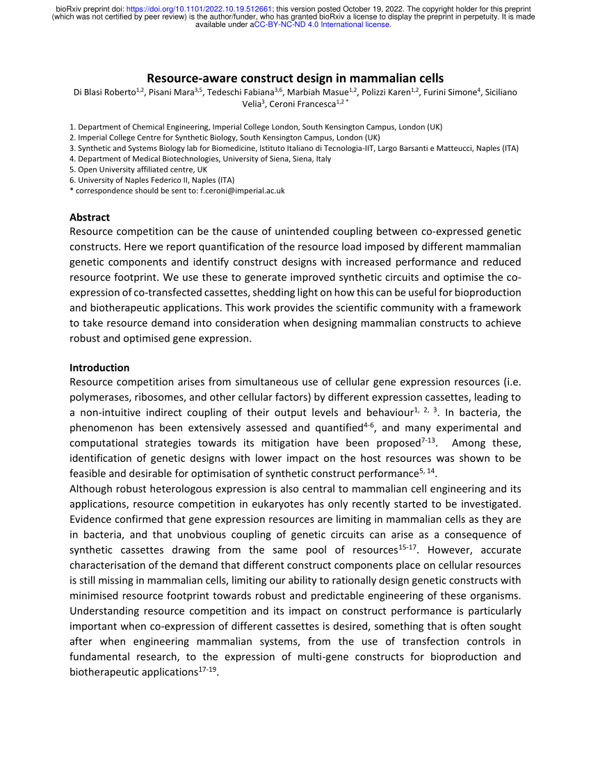 (PDF) Resource-aware construct design in mammalian cells