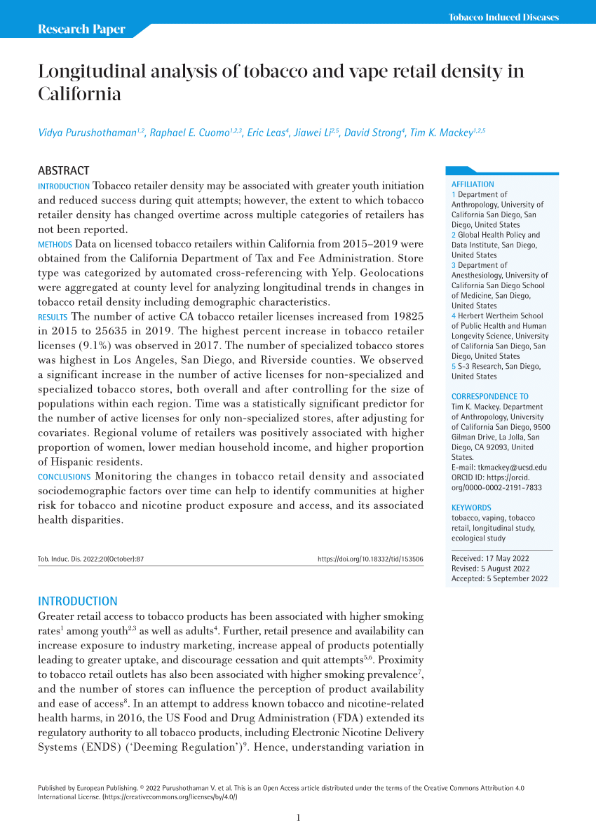 PDF Longitudinal analysis of tobacco and vape retail density in