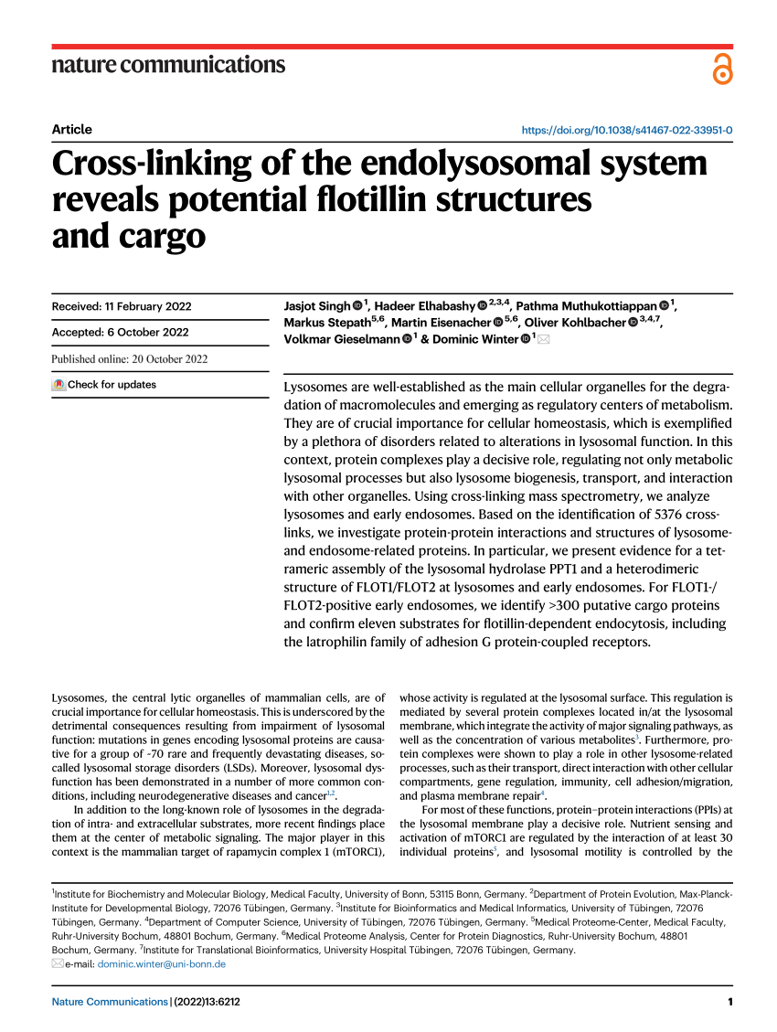 PDF) Cross-linking of the endolysosomal system reveals potential