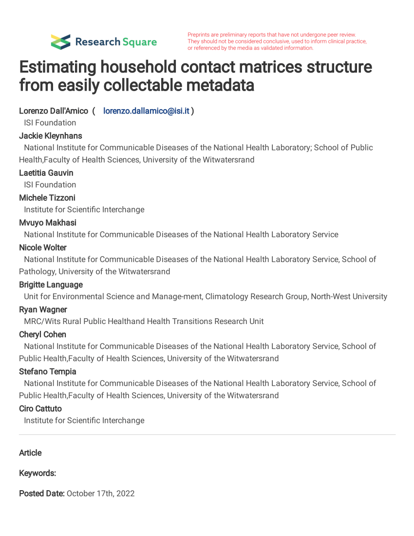 PDF Estimating household contact matrices structure from easily