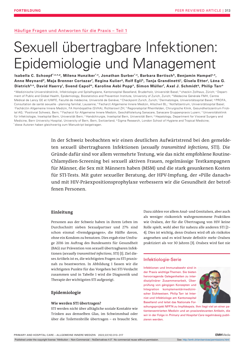 Pdf Sexuell übertragbare Infektionen Epidemiologie Und Management 