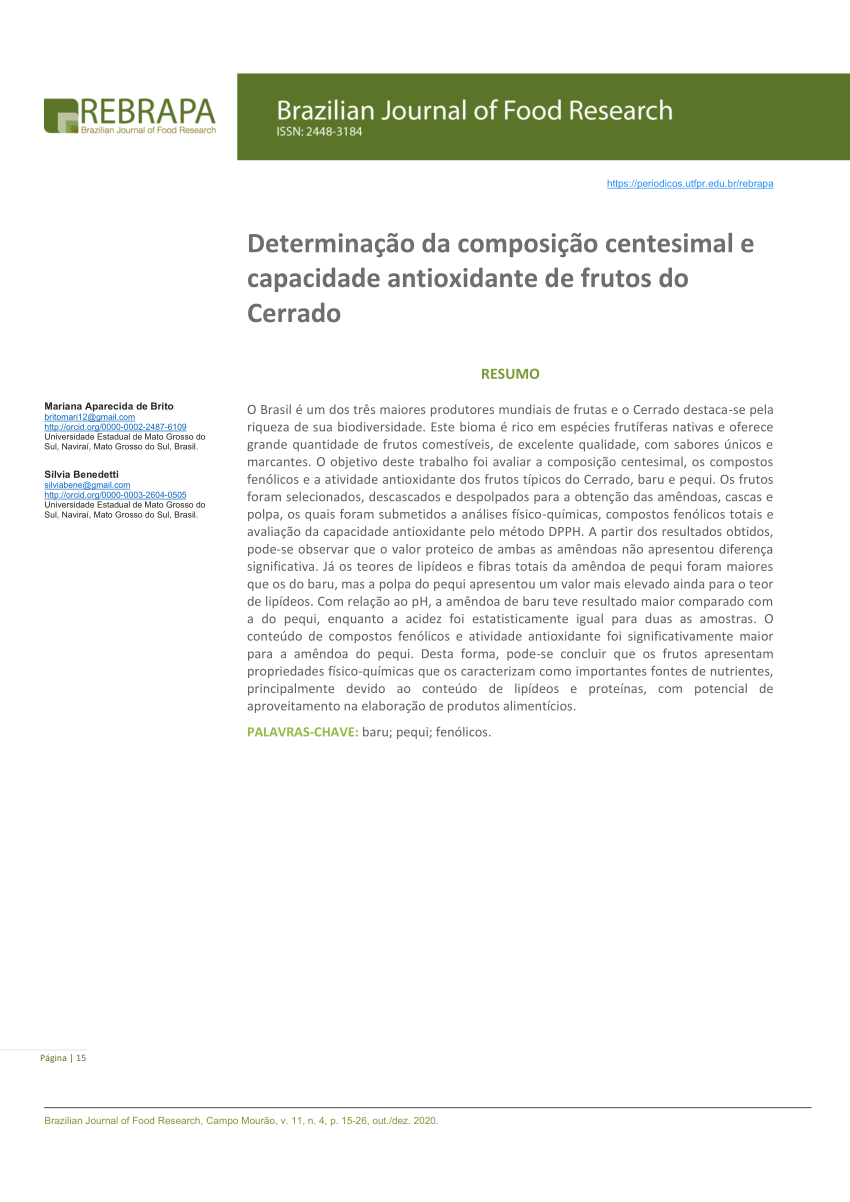 Pdf Determinação Da Composição Centesimal E Capacidade Antioxidante De Frutos Do Cerrado 6343