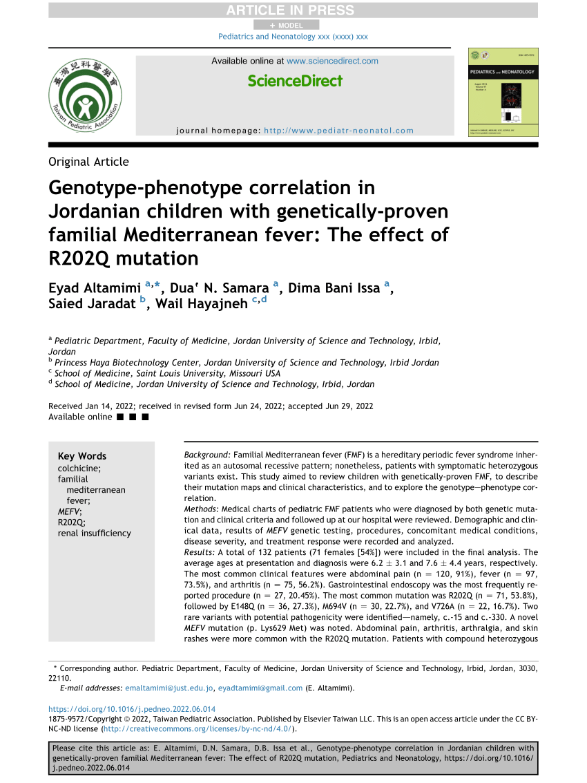 PDF Genotype phenotype correlation in Jordanian children with  