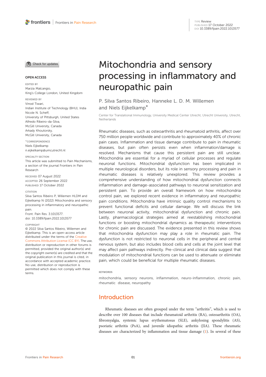 PDF) Mitochondria and sensory processing in inflammatory and 