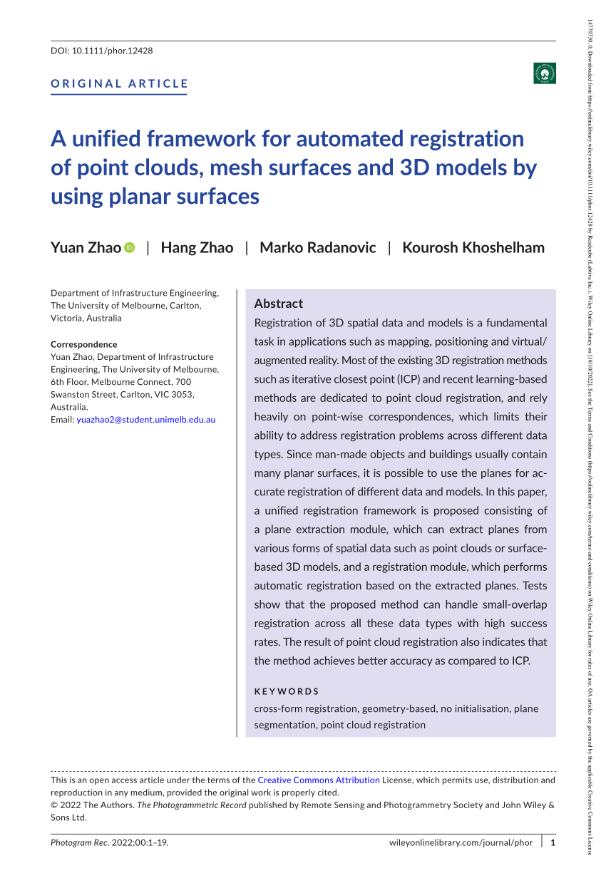 PDF) A unified framework for automated registration of point clouds, mesh  surfaces and 3D models by using planar surfaces