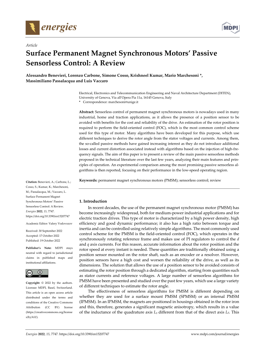 PDF) Surface Permanent Magnet Synchronous Motors' Passive Sensorless  Control: A Review