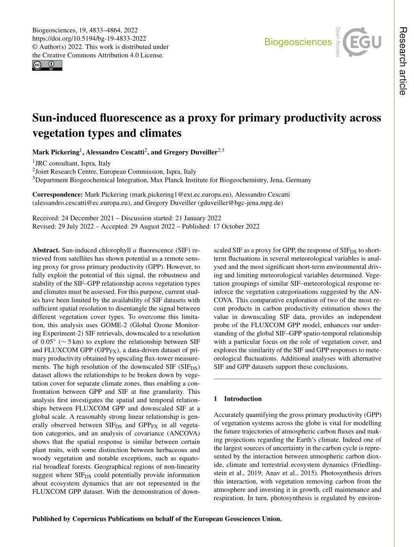 BG - Sun-induced fluorescence as a proxy for primary productivity