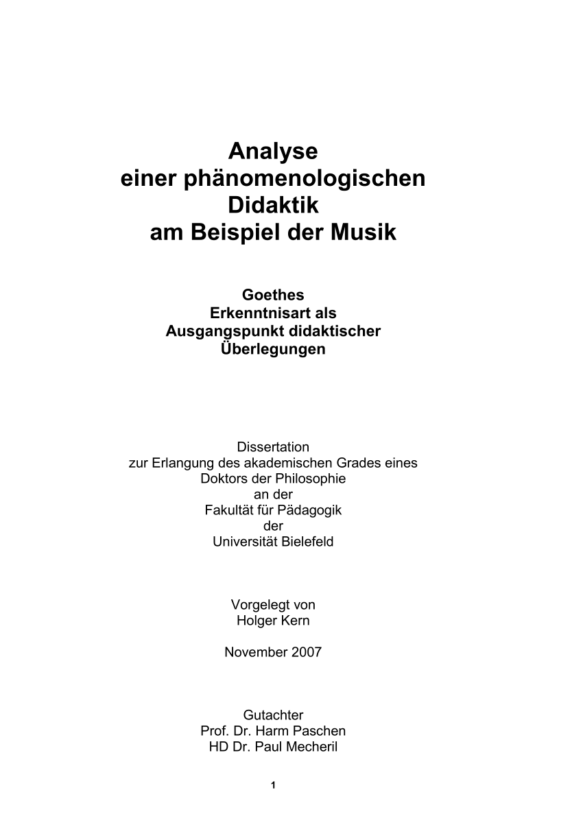 PDF Analyse einer phänomenologischen Didaktik am Beispiel der Musik Goethes Erkenntnisart als Ausgangspunkt didaktischer überlegungen