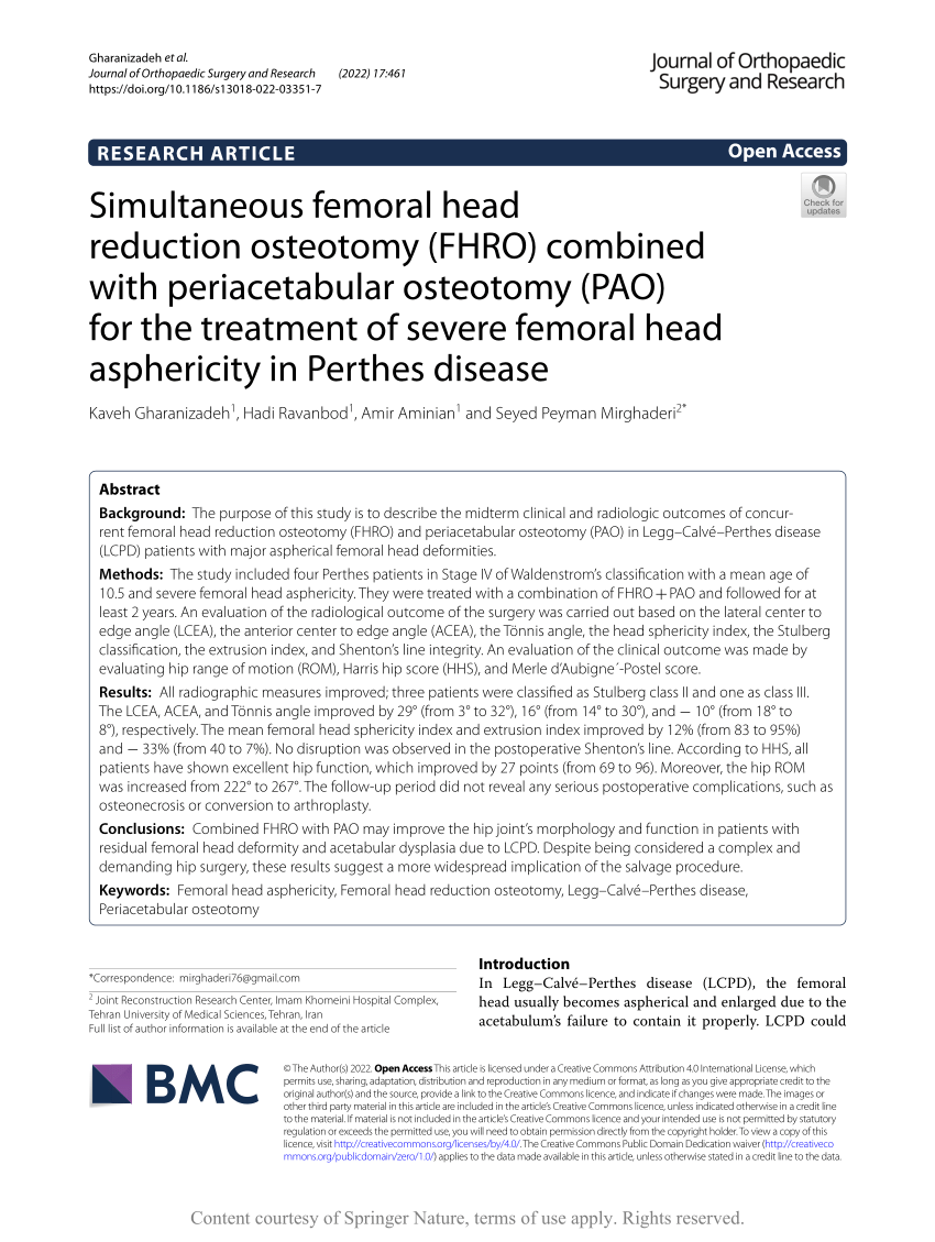 Pdf Simultaneous Femoral Head Reduction Osteotomy Fhro Combined