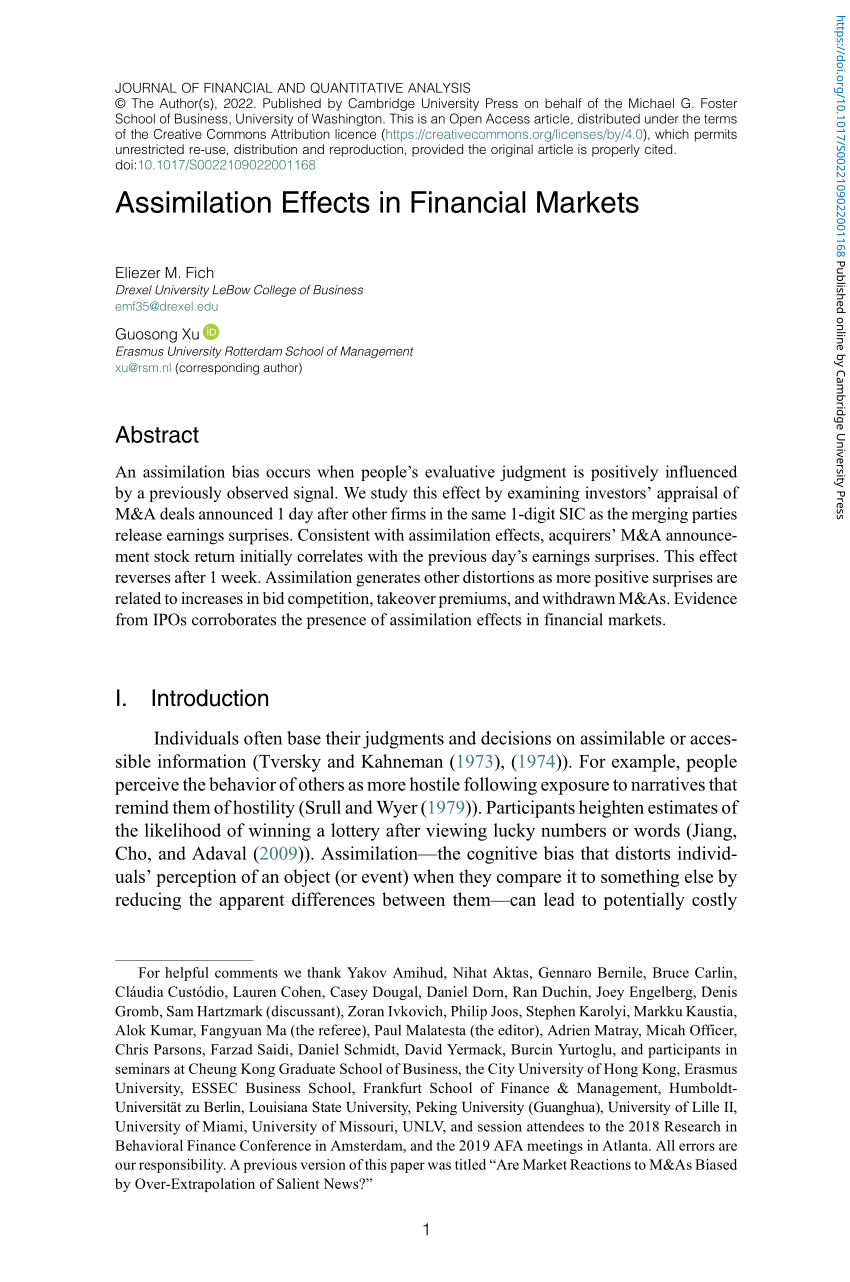 (PDF) Assimilation Effects in Financial Markets