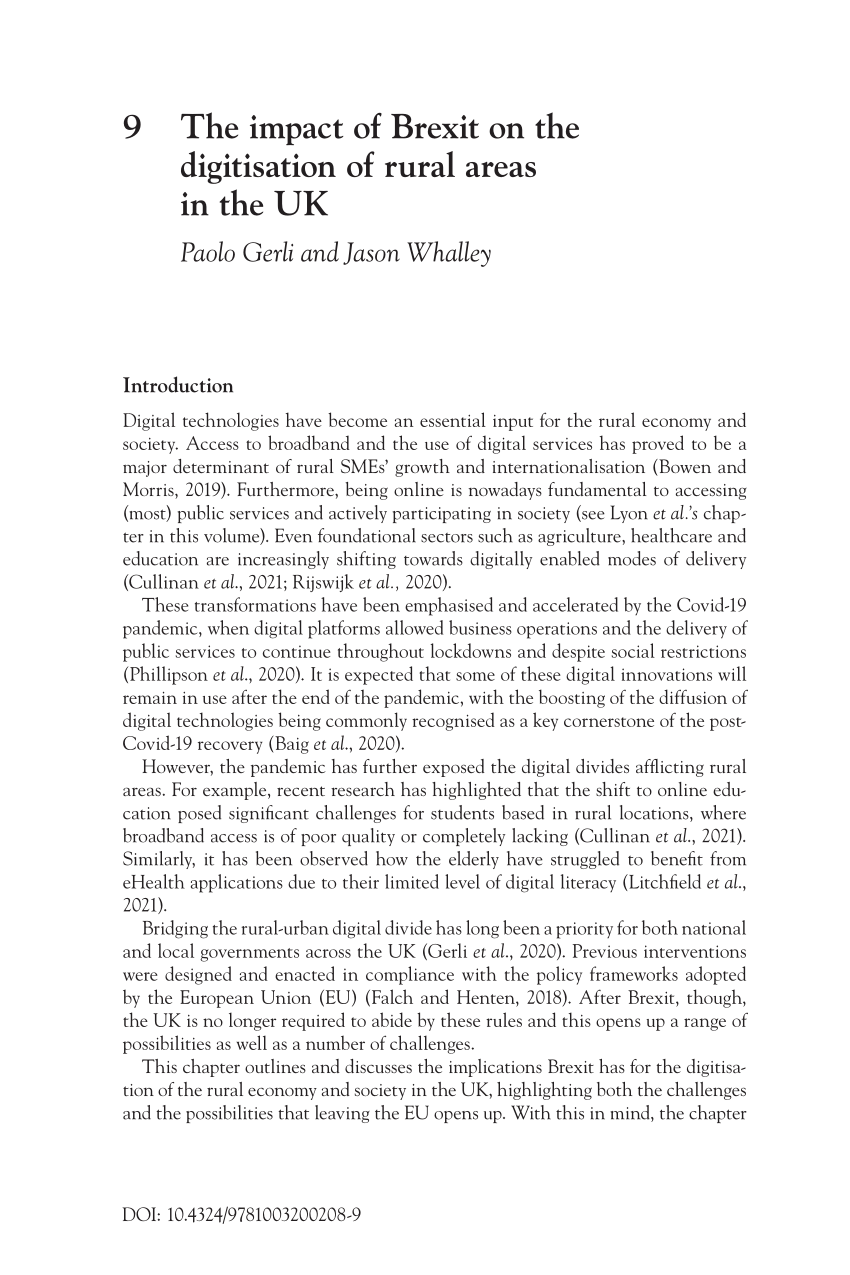 Pdf The Impact Of Brexit On The Digitisation Of Rural Areas In The Uk