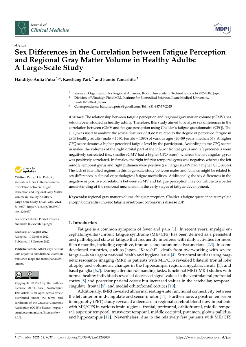 Pdf Sex Differences In The Correlation Between Fatigue Perception And Regional Gray Matter 1538