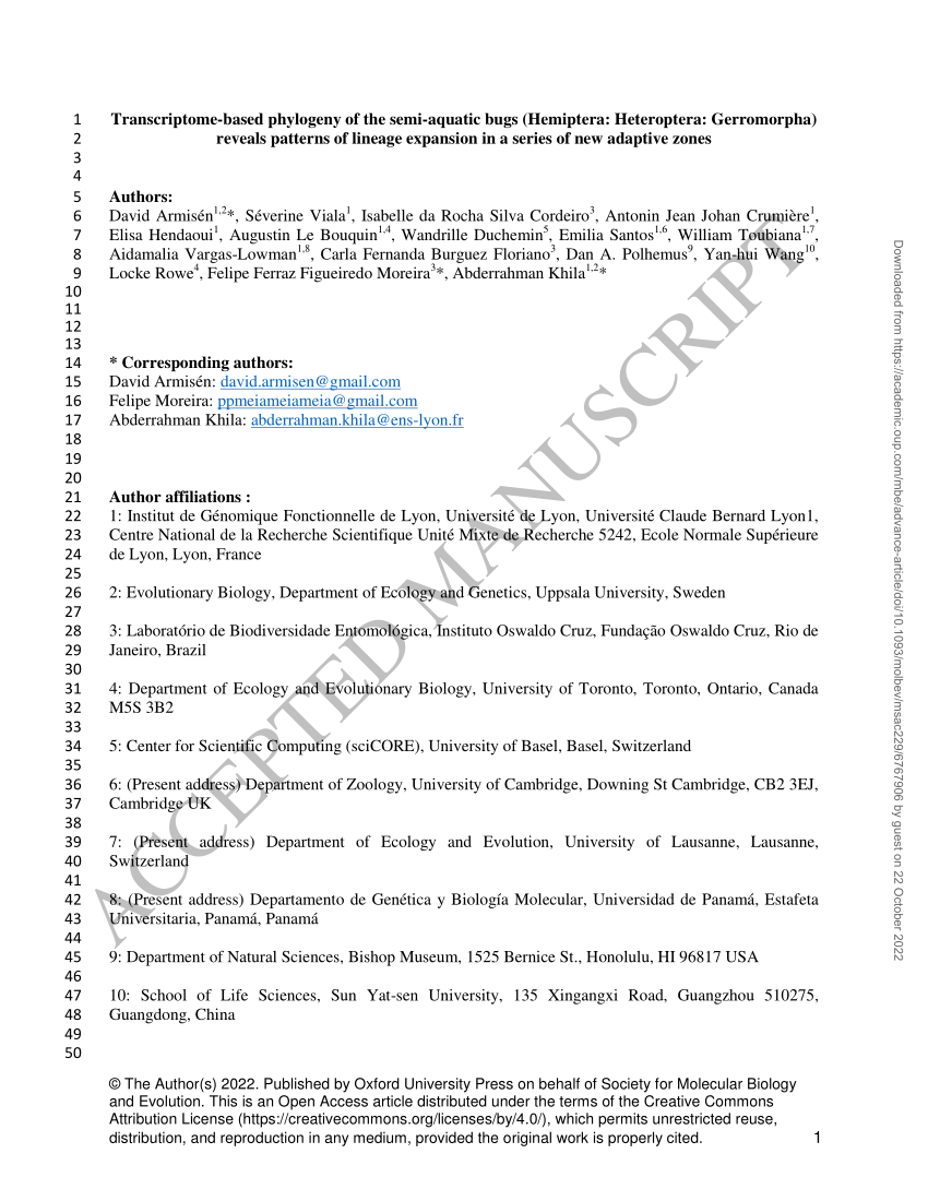 (PDF) Transcriptome-based Phylogeny of the Semi-aquatic Bugs (Hemiptera