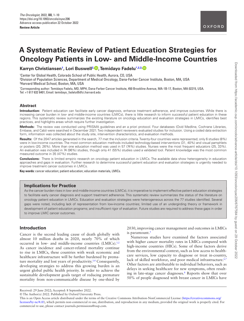 Pdf A Systematic Review Of Patient Education Strategies For Oncology