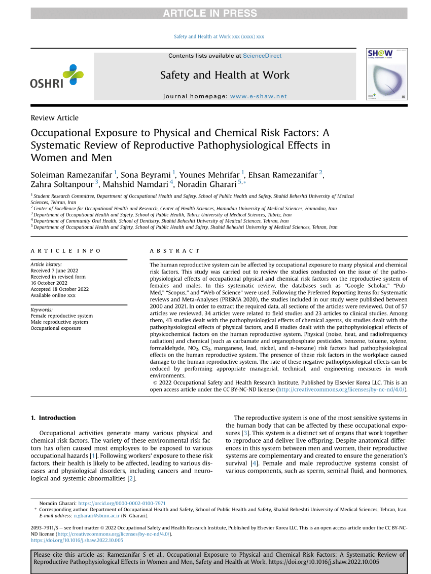 Pdf Occupational Exposure To Physical And Chemical Risk Factors A Systematic Review Of 3799