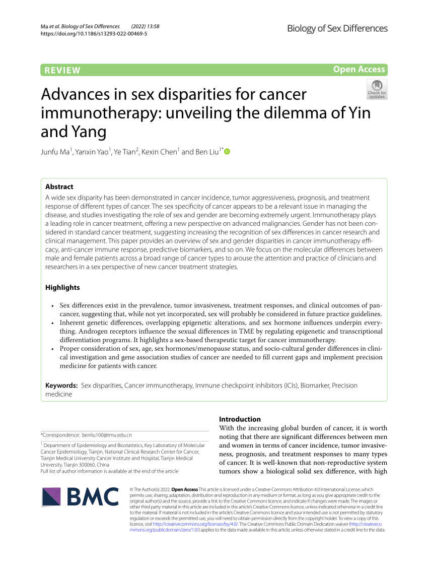 Pdf Advances In Sex Disparities For Cancer Immunotherapy Unveiling The Dilemma Of Yin And Yang 