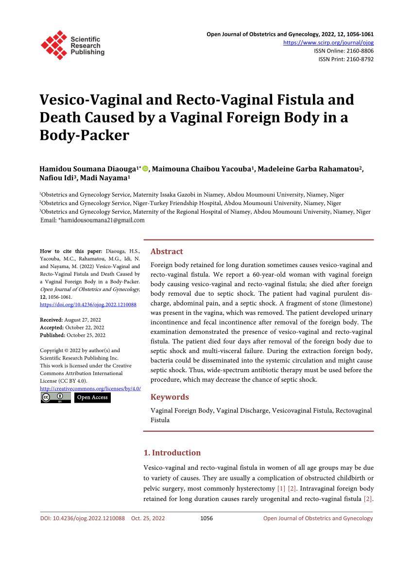 Pdf Vesico Vaginal And Recto Vaginal Fistula And Death Caused By A Vaginal Foreign Body In A 2504