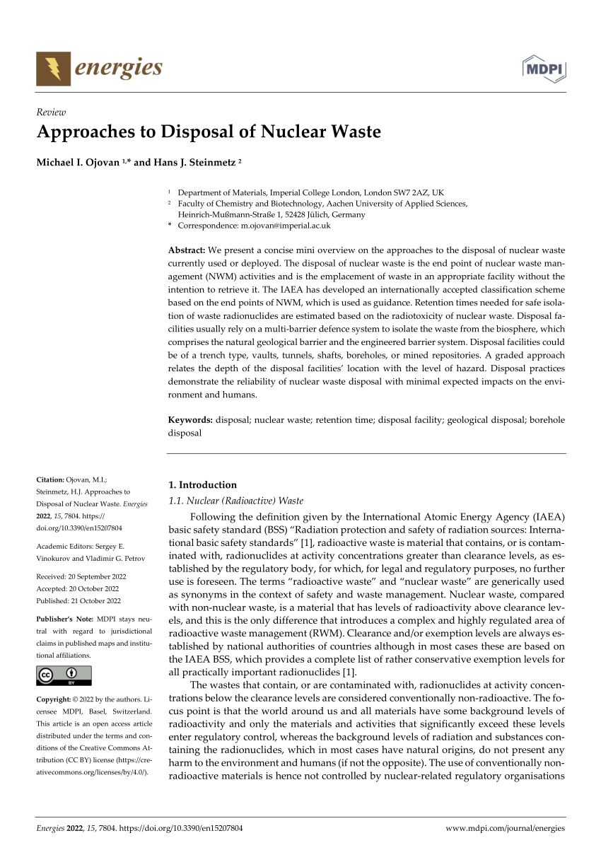 (PDF) Approaches to Disposal of Nuclear Waste