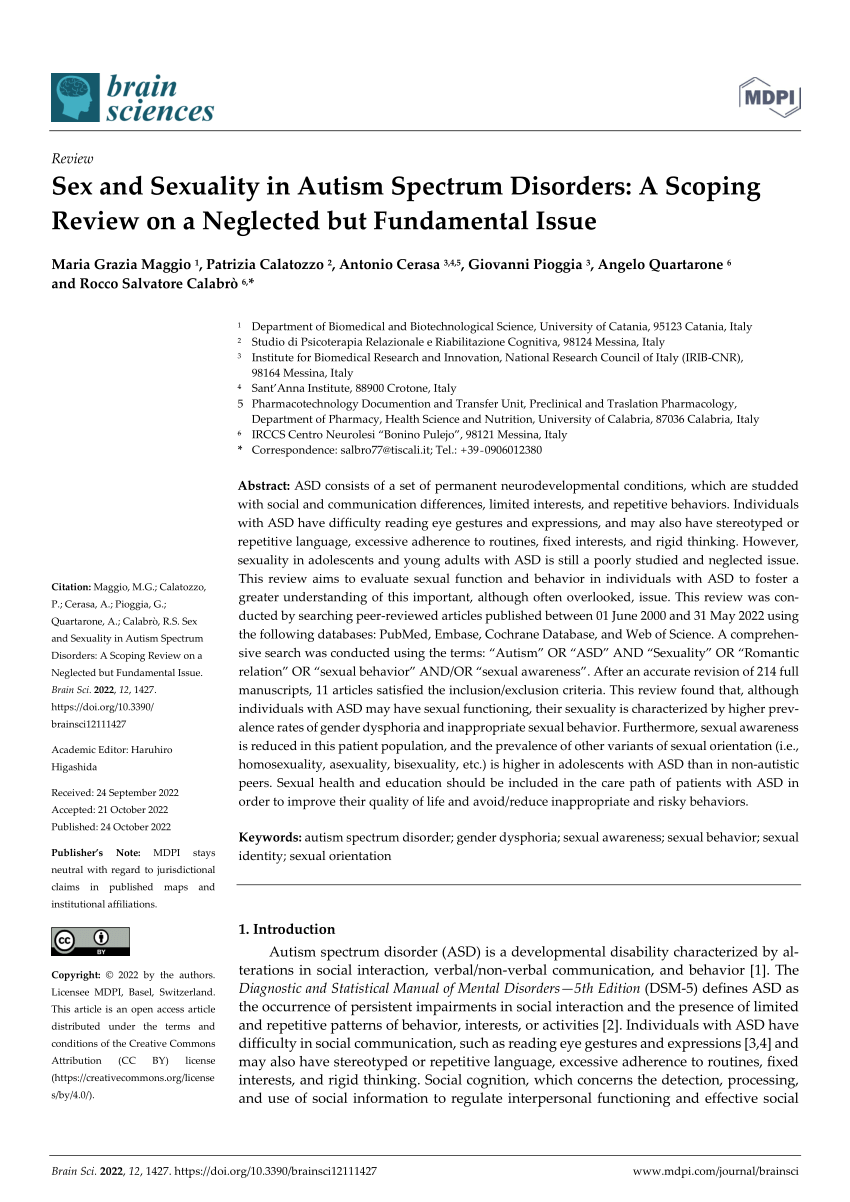 Pdf Sex And Sexuality In Autism Spectrum Disorders A Scoping Review