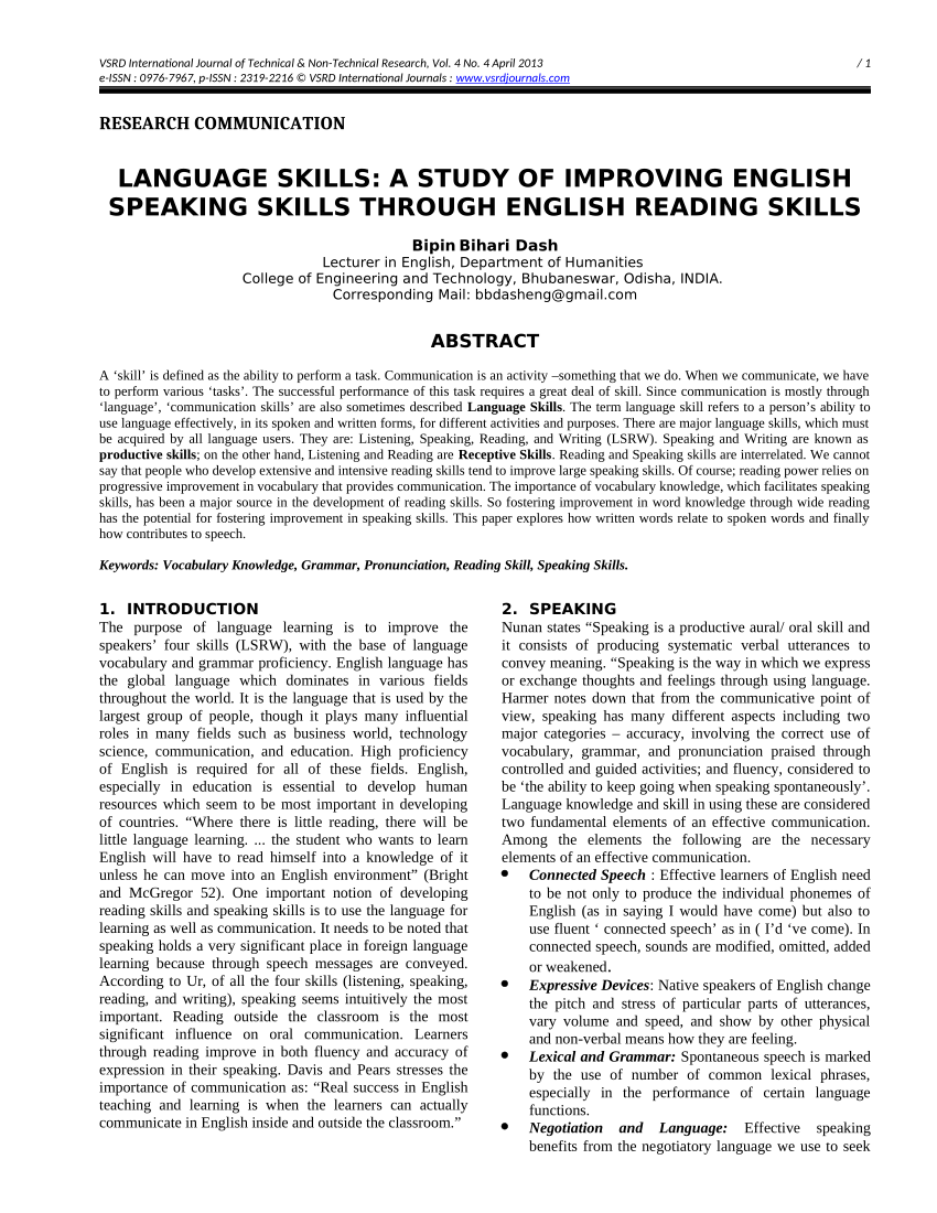 research paper about speaking skills