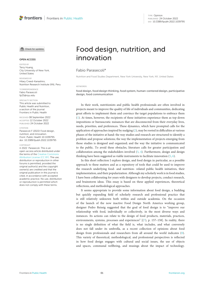 Pdf Food Design Nutrition And Innovation