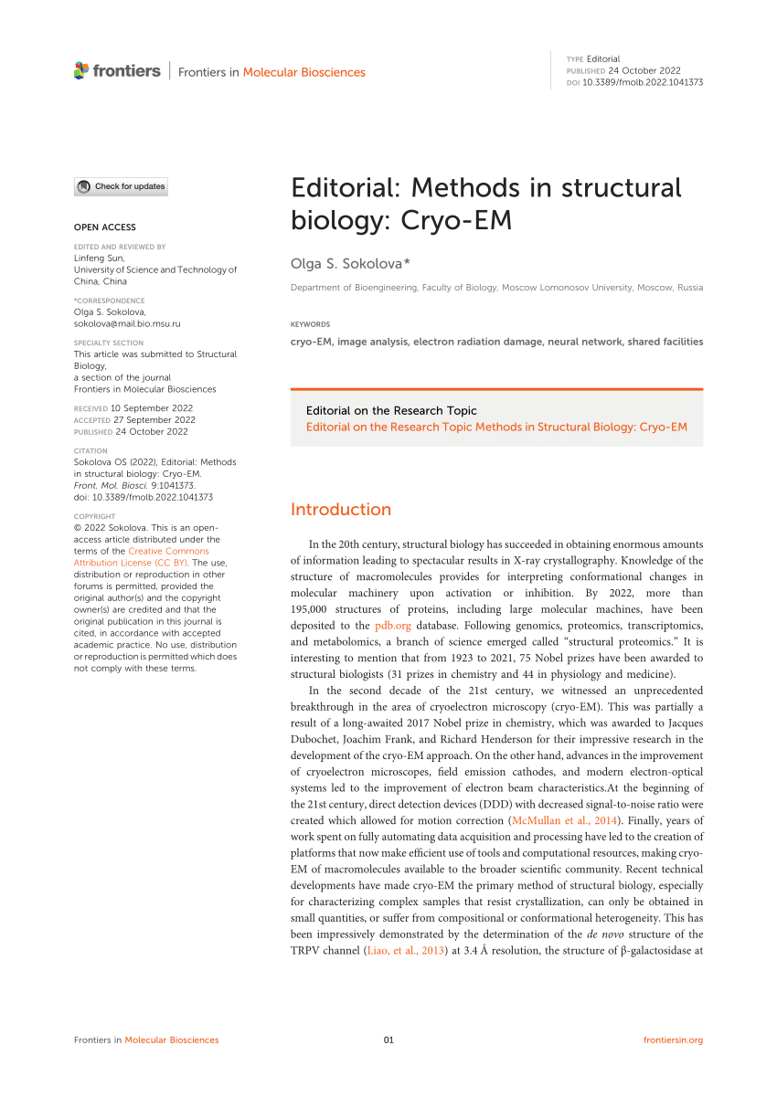 Pdf Editorial Methods In Structural Biology Cryo Em 5145