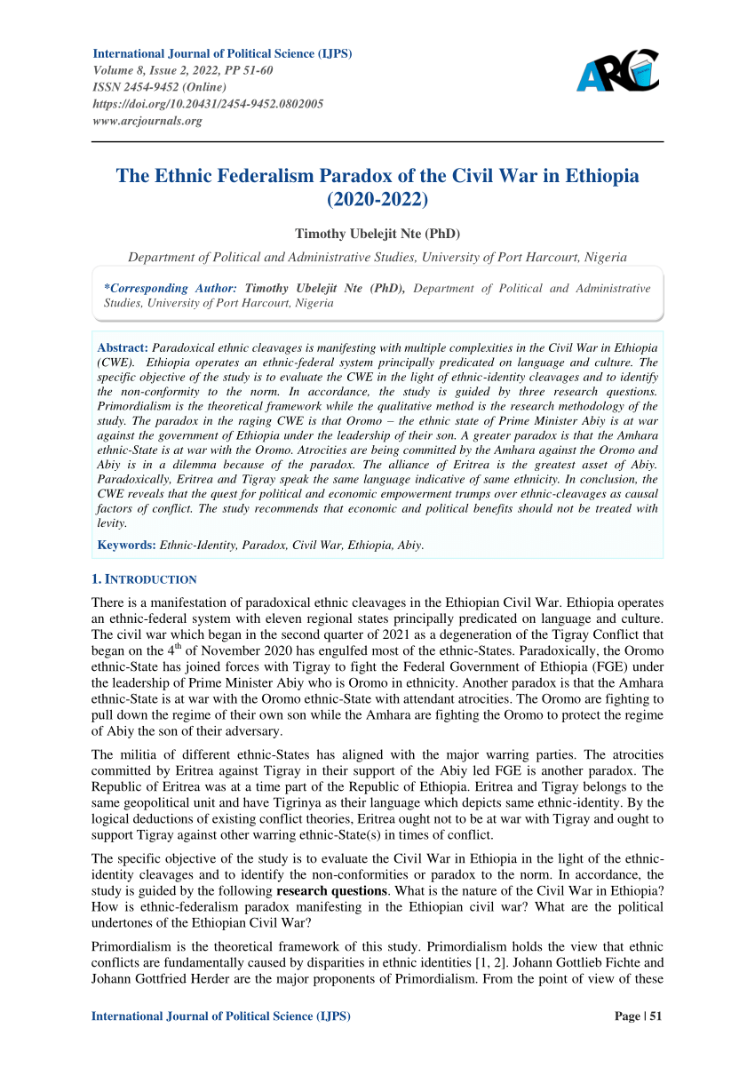 (PDF) The Ethnic Federalism Paradox of the Civil War in Ethiopia (2020