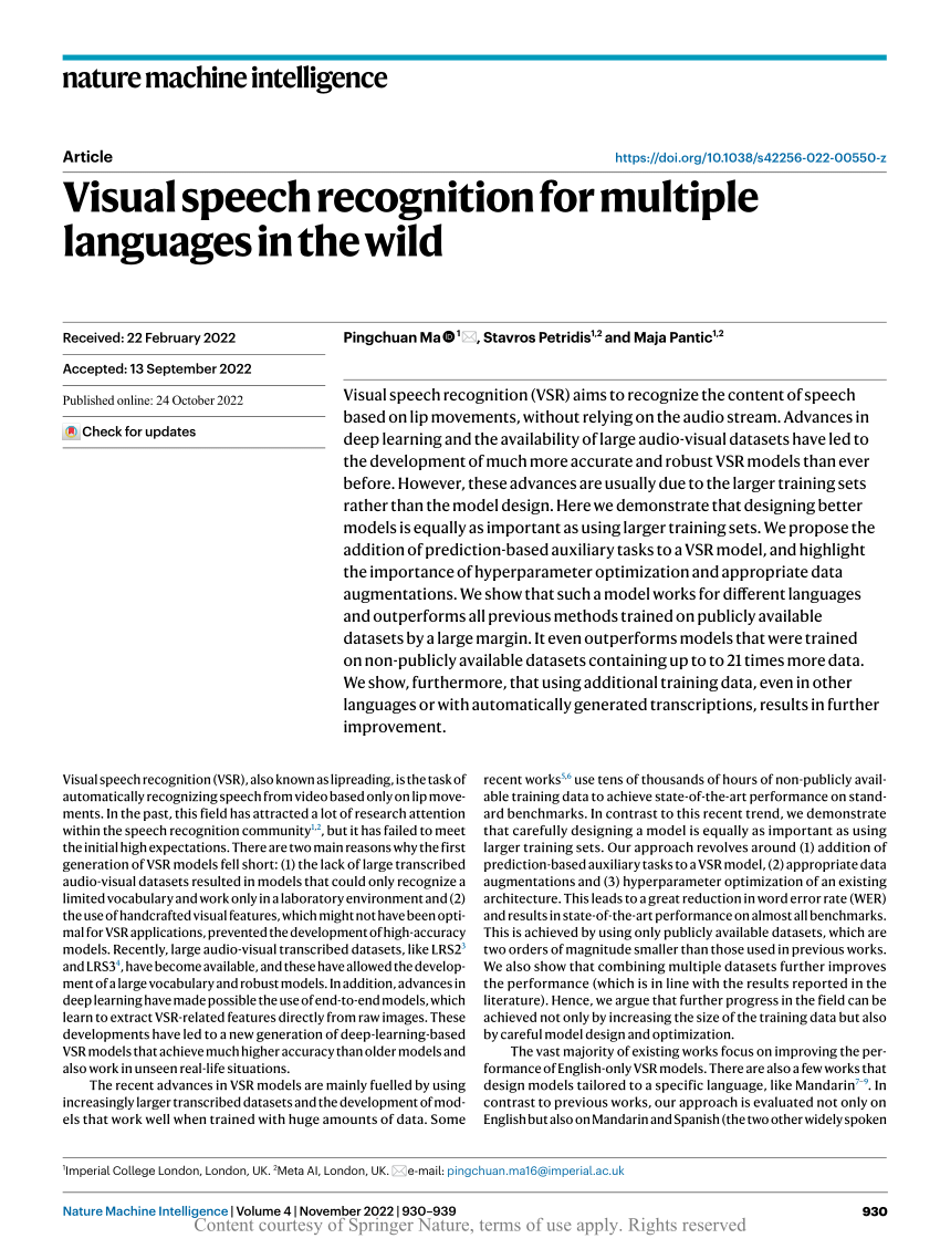 visual speech recognition for multiple languages in the wild