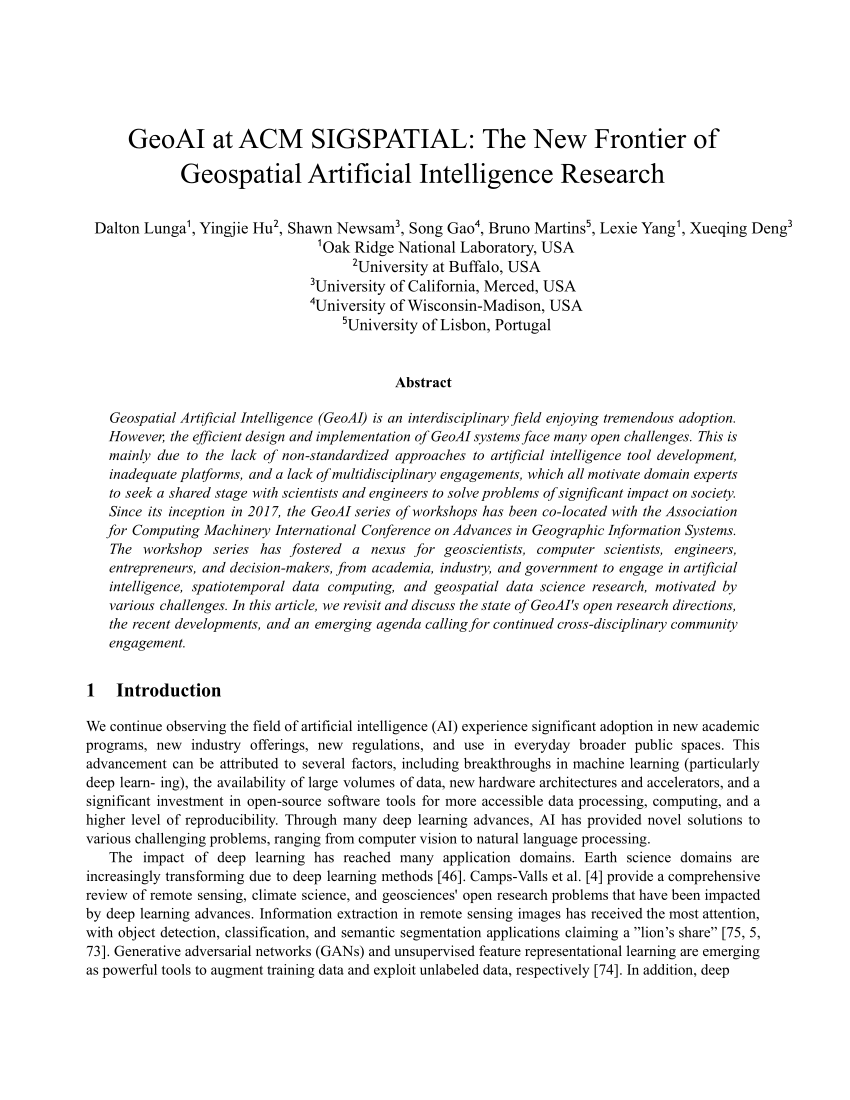 (PDF) GeoAI at ACM SIGSPATIAL The New Frontier of Geospatial