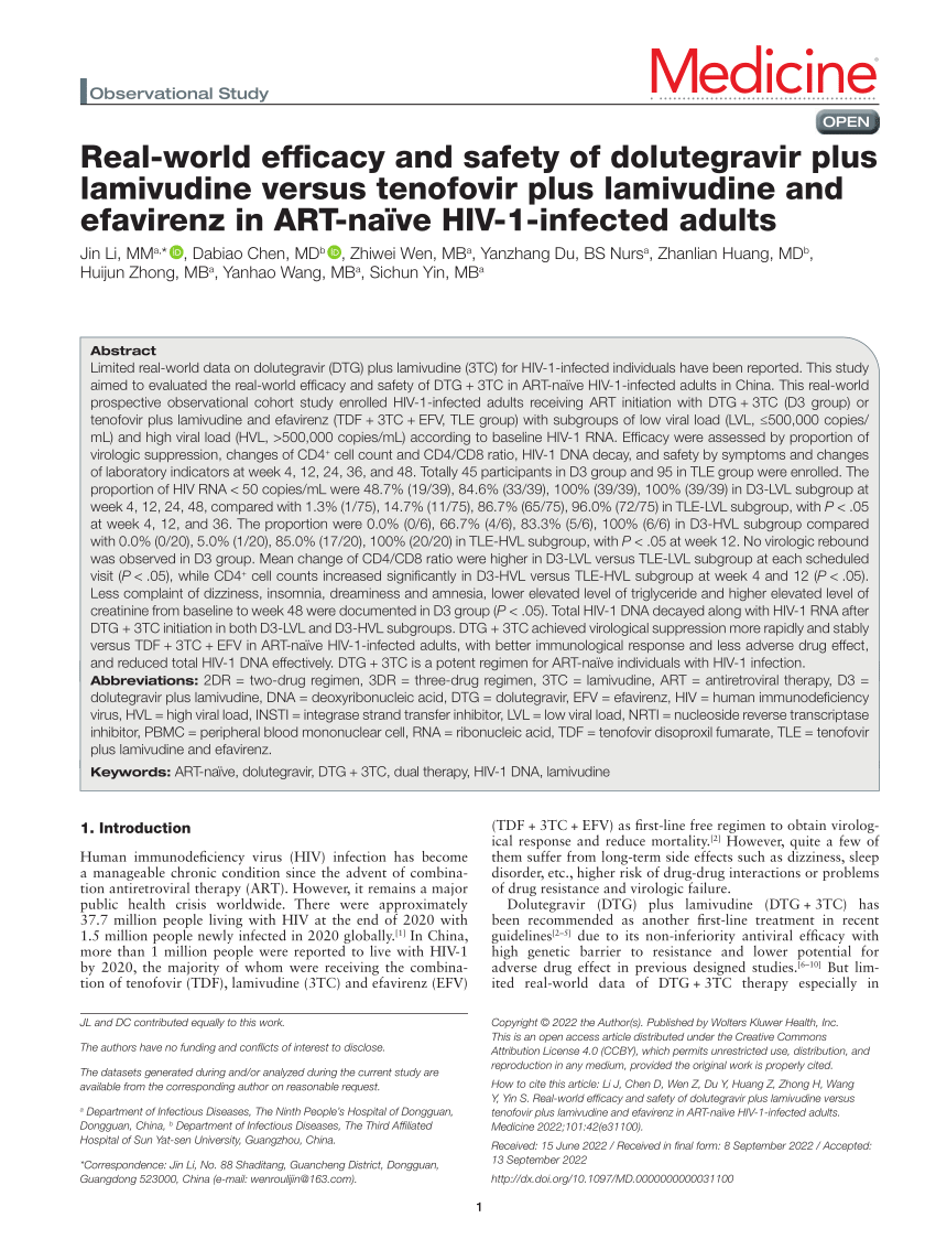 Pdf Real World Efficacy And Safety Of Dolutegravir Plus Lamivudine Versus Tenofovir Plus 