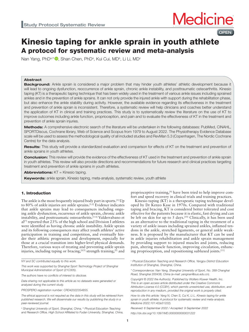 PDF) Kinesio taping for ankle sprain in youth athlete: A protocol for  systematic review and meta-analysis