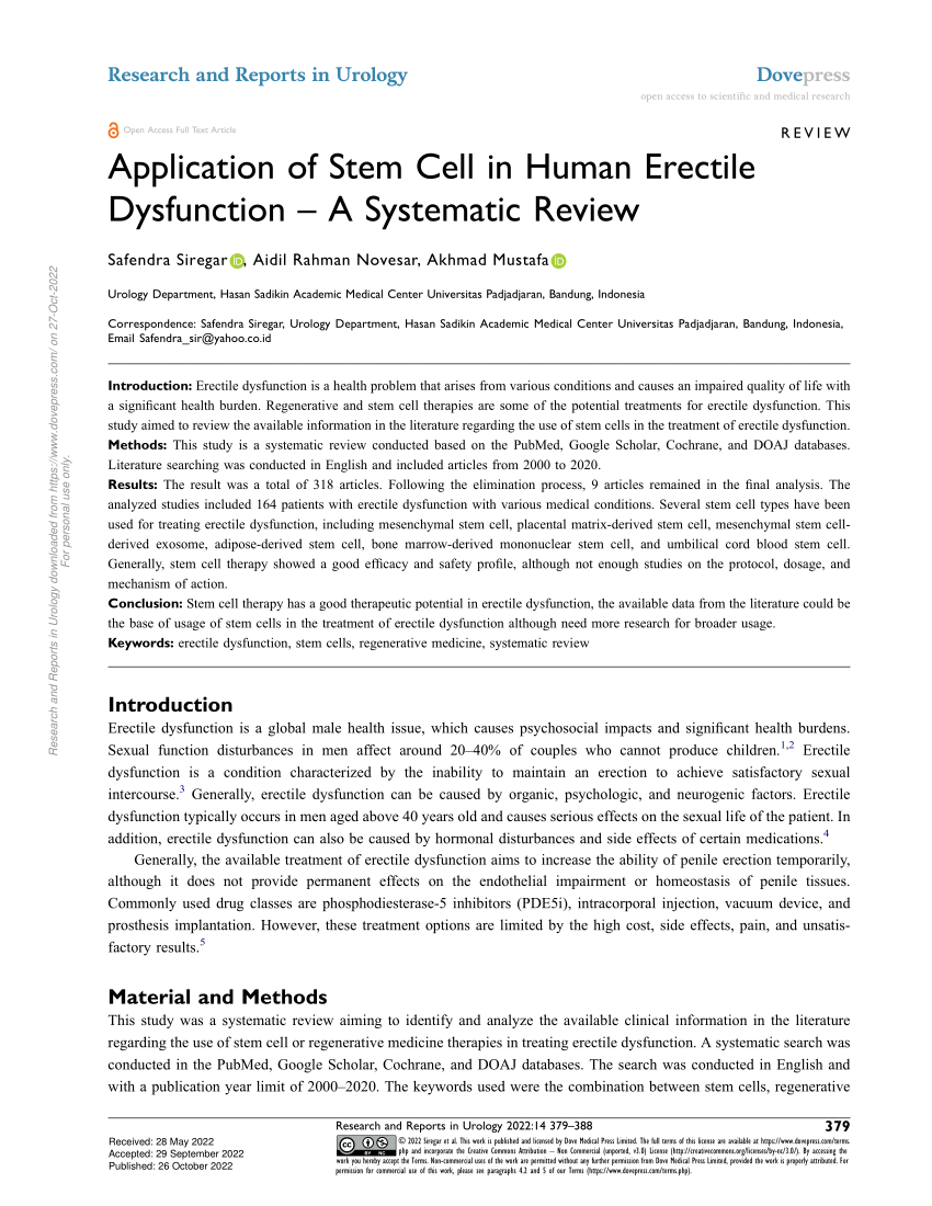 PDF Application of Stem Cell in Human Erectile Dysfunction A