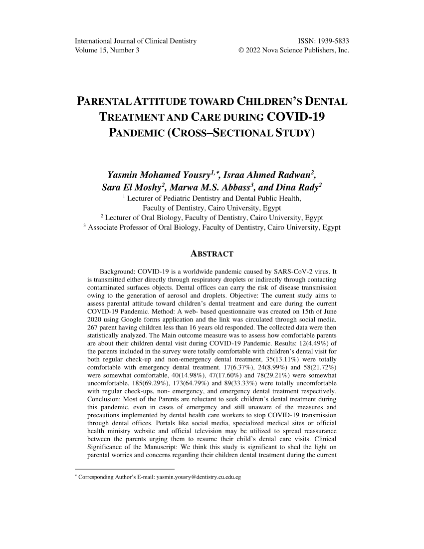 (PDF) International Journal of Clinical Dentistry PARENTAL ATTITUDE ...
