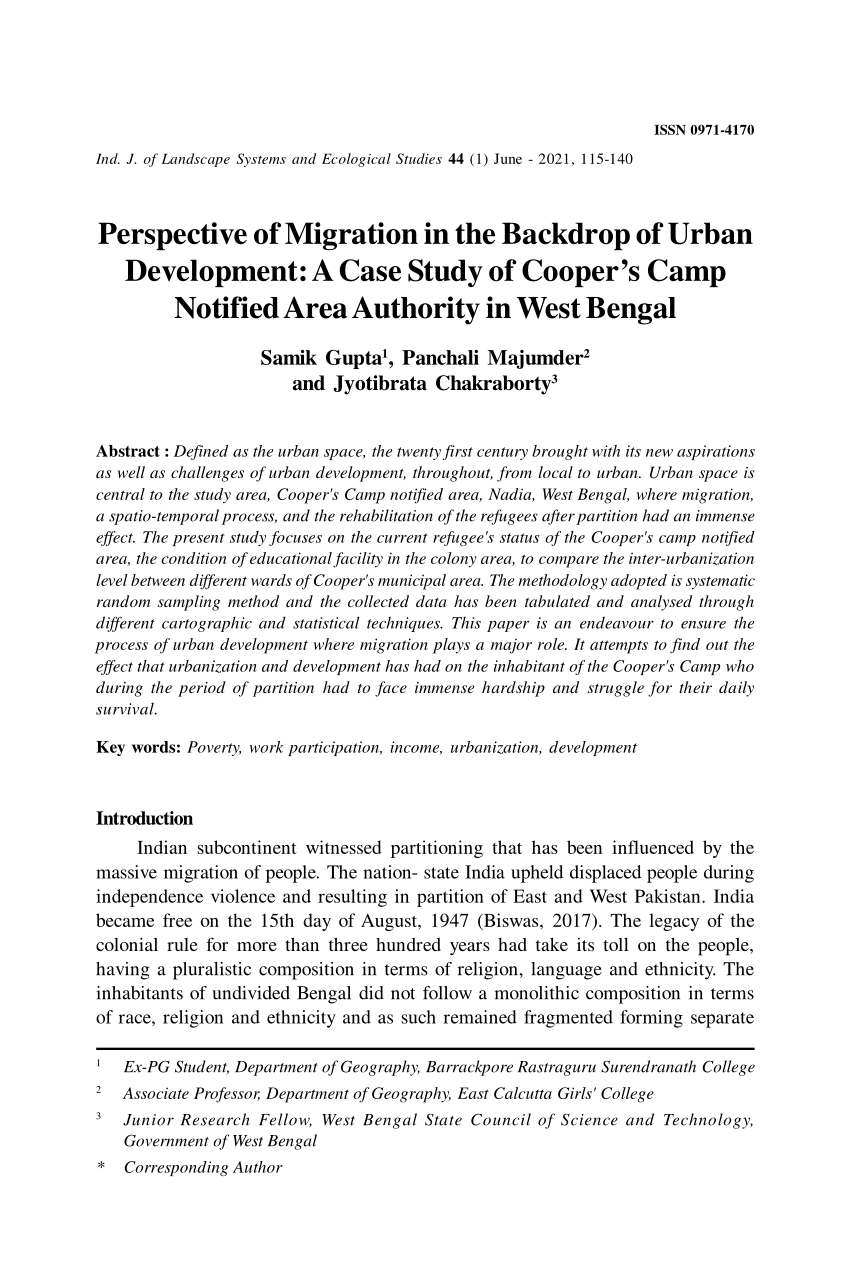 (PDF) Perspective of Migration in the Backdrop of Urban Development A