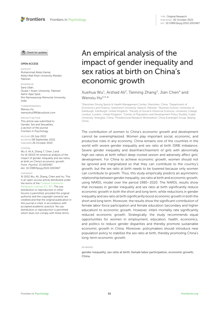 Pdf An Empirical Analysis Of The Impact Of Gender Inequality And Sex Ratios At Birth On China 