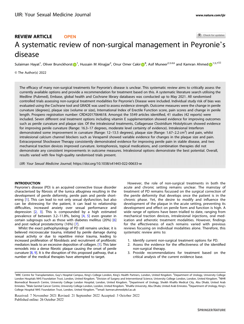 PDF A Systematic Review Of Non Surgical Management In Peyronie S Disease