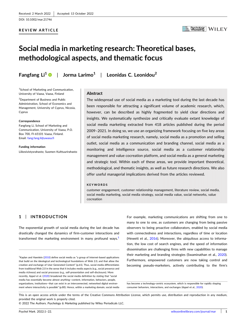 social media marketing research articles