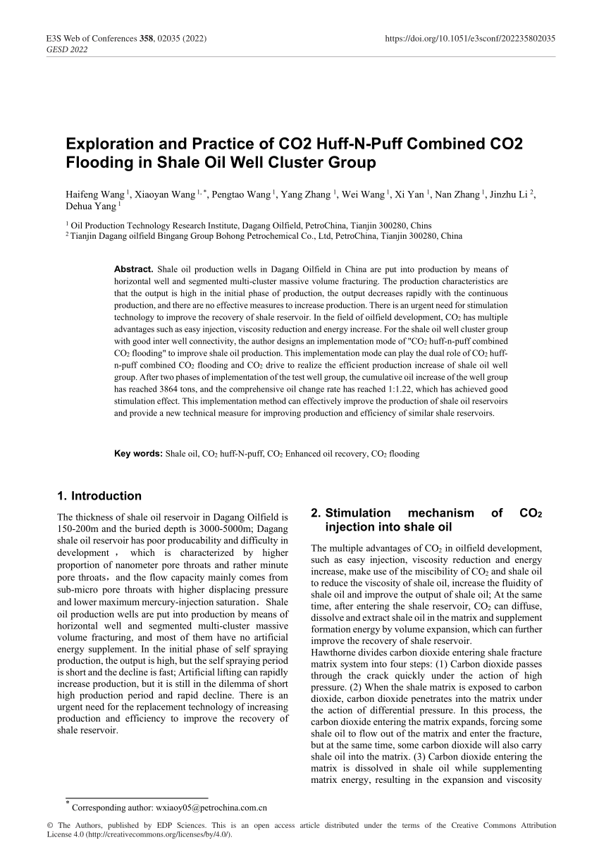 Pdf Exploration And Practice Of Co2 Huff N Puff Combined Co2 Flooding In Shale Oil Well
