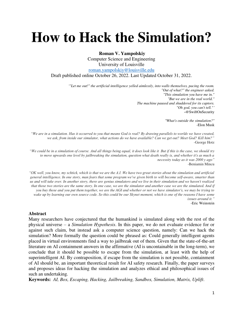 PDF) How to Hack the Simulation?