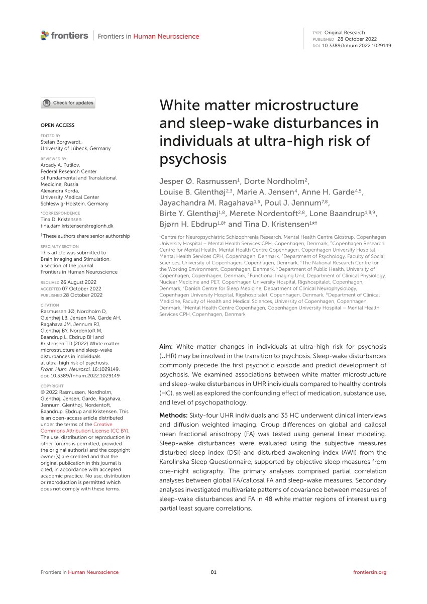 PDF) White matter microstructure and disturbances in individuals at ultra-high risk of psychosis