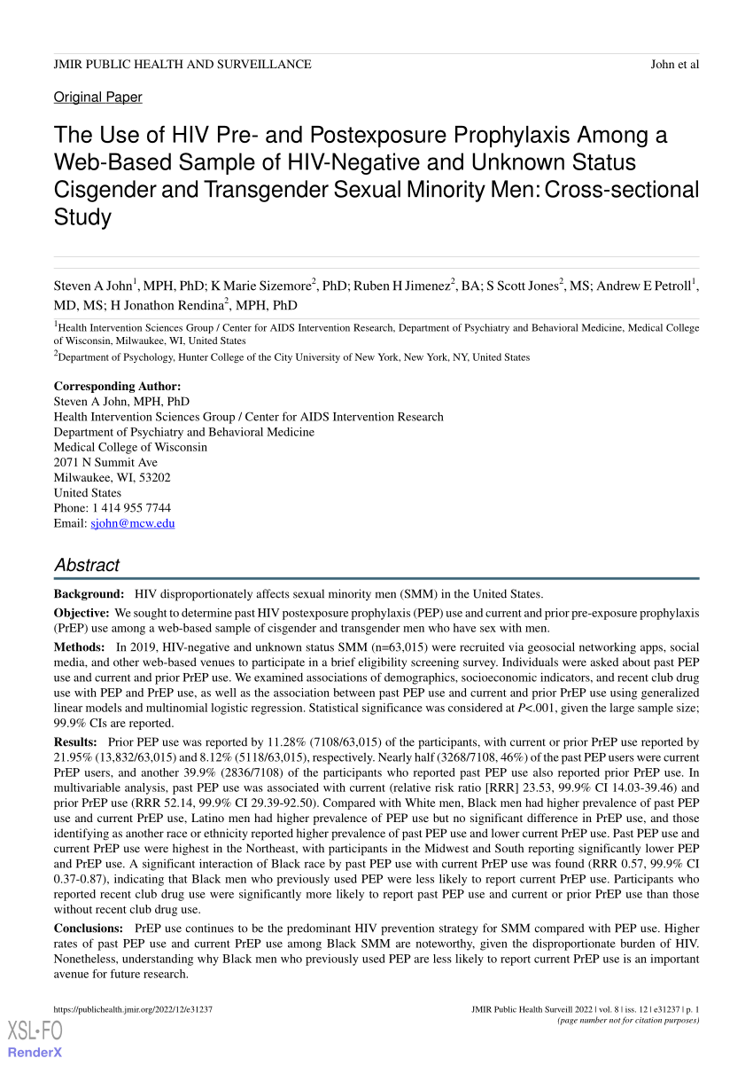 Pdf Hiv Pre And Post Exposure Prophylaxis Use Among An Online Sample Of Hiv Negative And 1511