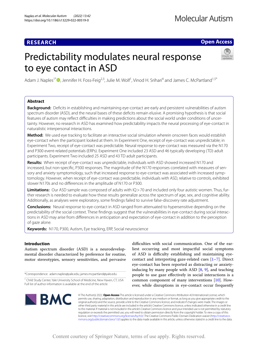 PDF) Predictability modulates neural response to eye contact in ASD