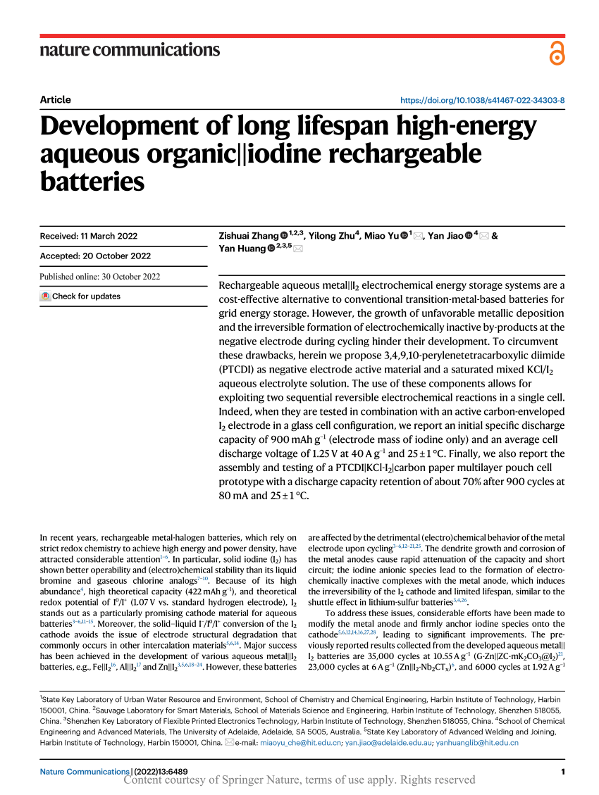 Development of long lifespan high-energy aqueous organic