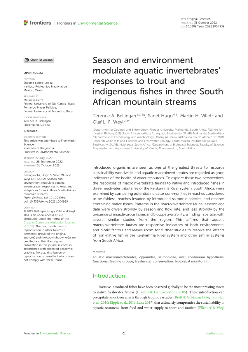 (PDF) Season and environment modulate aquatic invertebrates’ responses