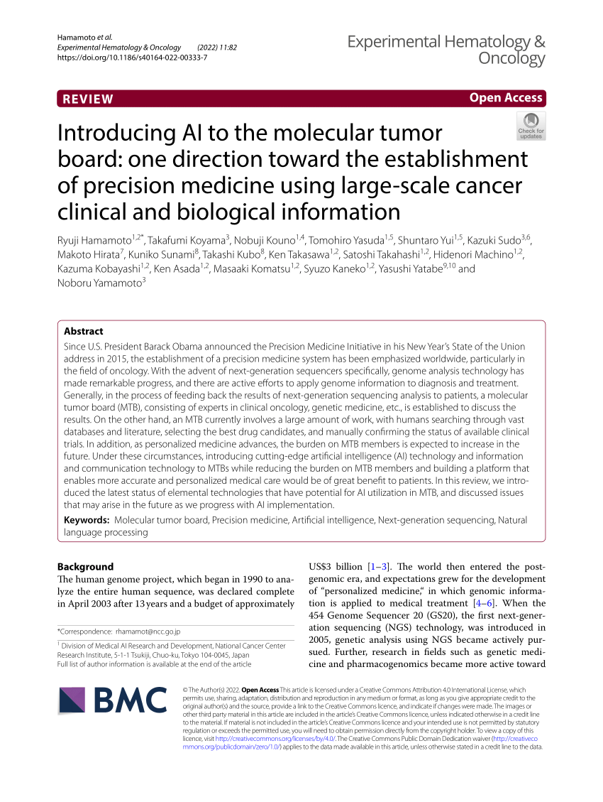 (PDF) Introducing AI to the molecular tumor board: one direction toward ...