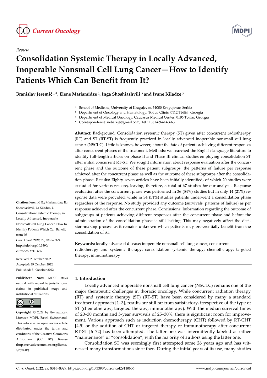 (PDF) Consolidation Systemic Therapy in Locally Advanced, Inoperable