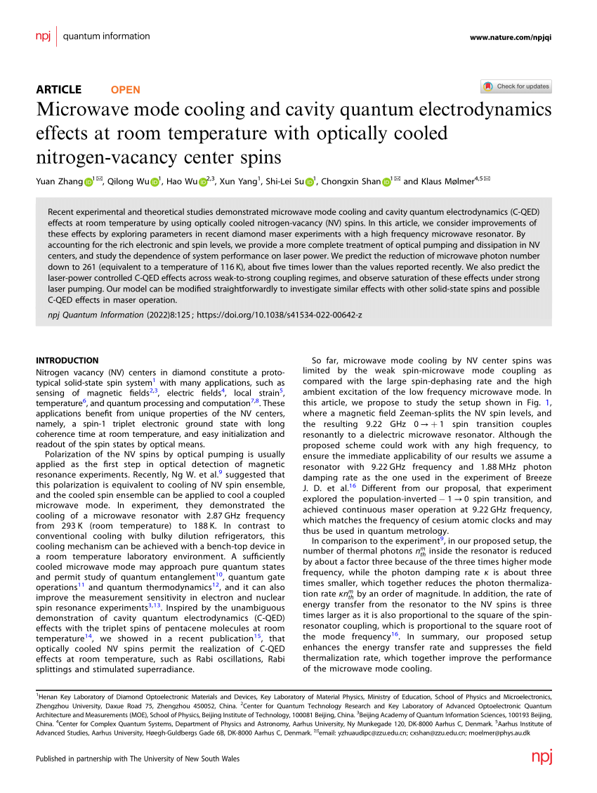 PDF) Microwave mode cooling and cavity quantum electrodynamics